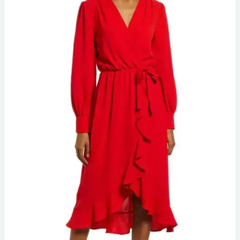 Fraiche by j Elegant Red Wrap Dress